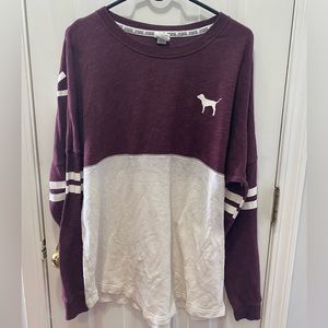 Pink Victoria Secret large maroon & off white jersey style long sleeve top